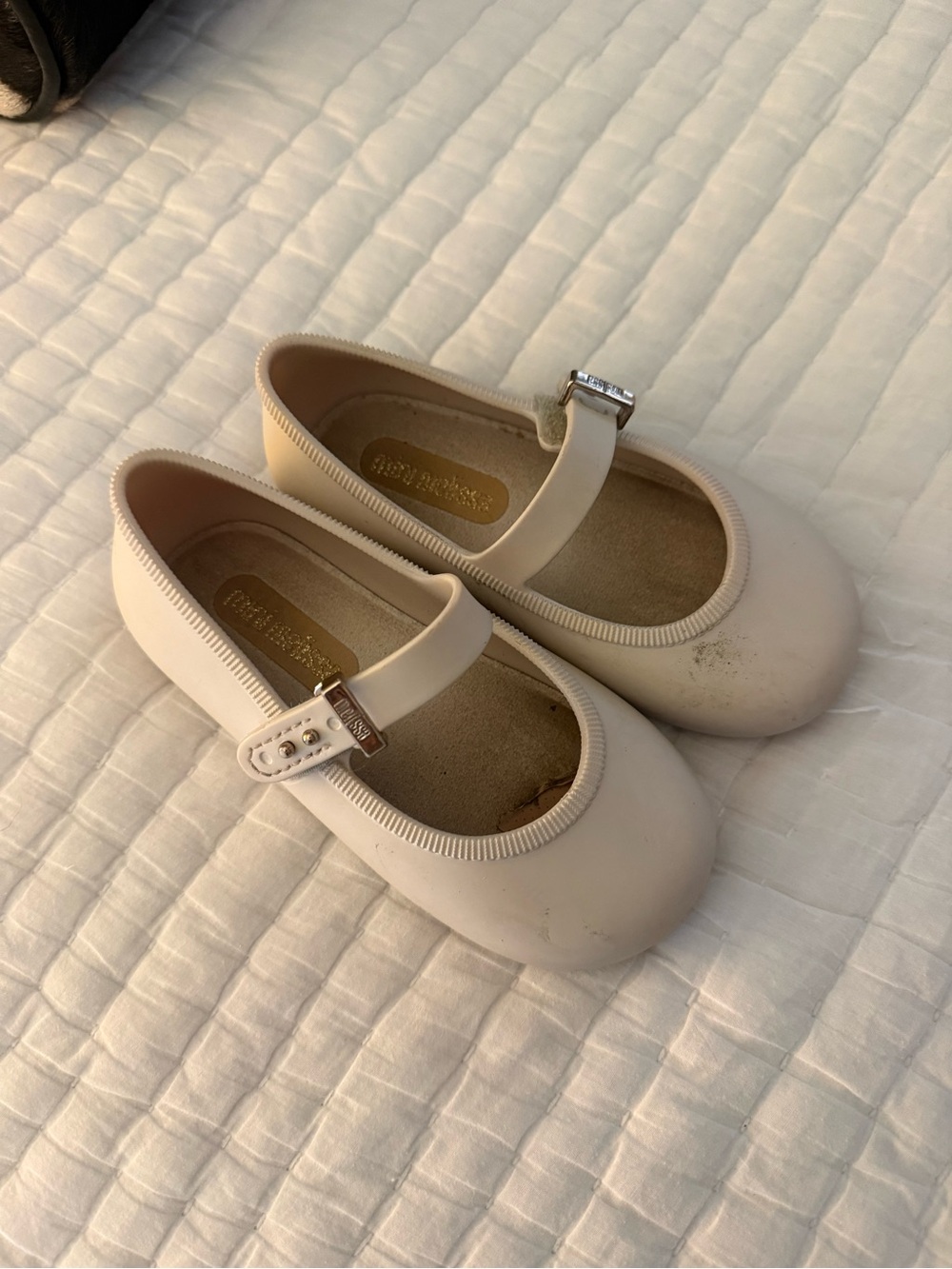 Mini Melissa Girls Cream Mary Jane Flats with Buckle Strap